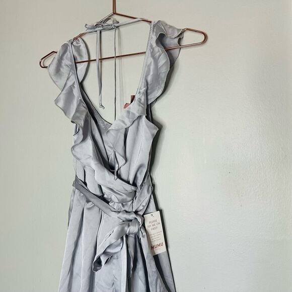 Show Me Your Mumu Samantha Silver Ruffle Layer Wrap Dress Size Extra Small NWT - Picture 14 of 16